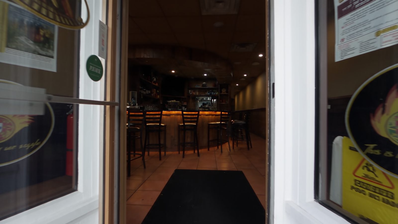 Looking through the front door into the restaurant